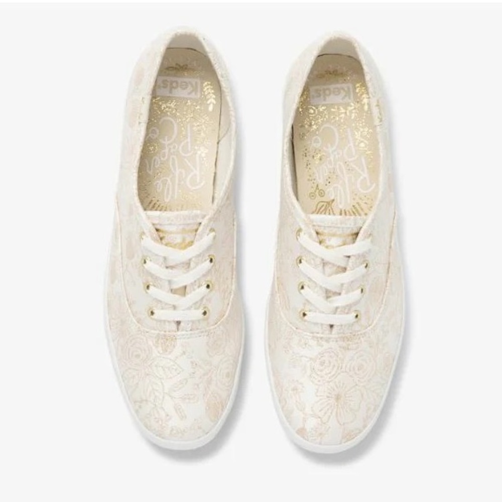 Size 8.5 Keds x Rifle Paper Co. Champion Colette Jacquard Sneaker (gold/white)